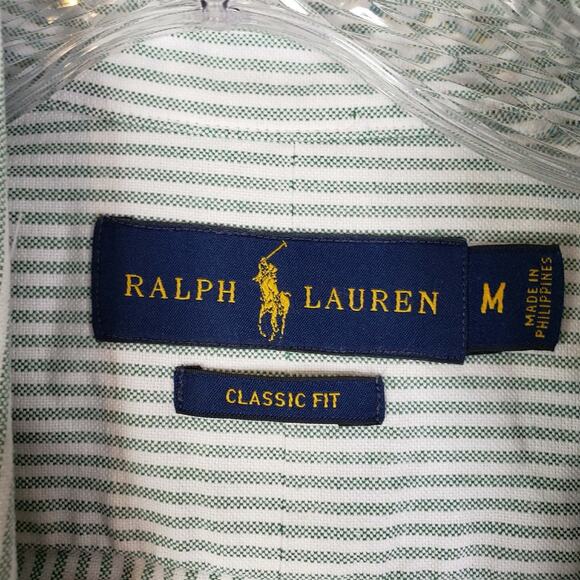 Polo Ralph Lauren Shirt Mens Size Medium Green Stripe Button Down Oxford LS - Picture 9 of 9